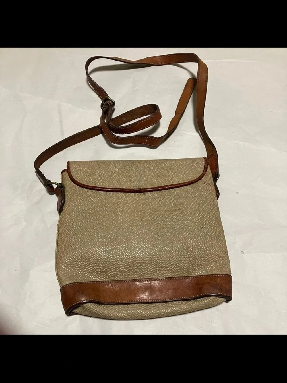 Mulberry Beige and Brown Leather-Trim Crossbody Bag